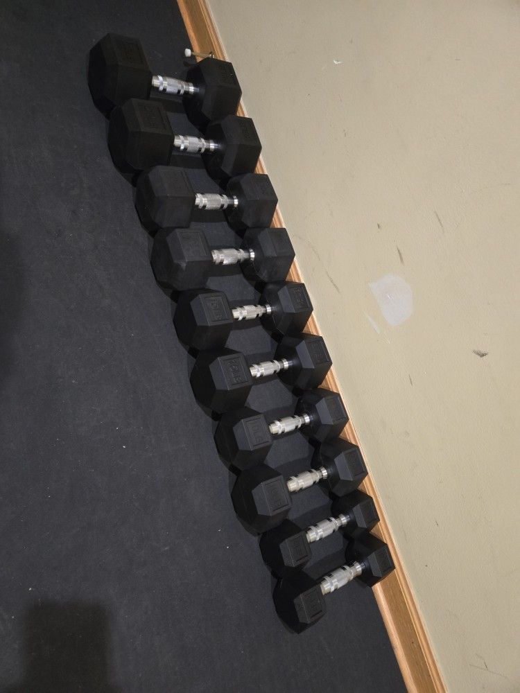 Brand New 5lb Thru 25lb Rubber Hex Dumbbell Set