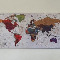 Large World Map Canvas – 40” x 20” (Like New)