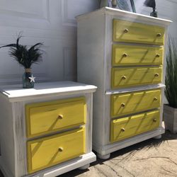 Dresser side table set white /yellow