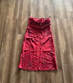 Red Satin Strapless Midi Dress