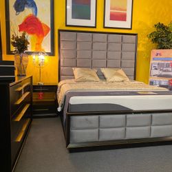 5Pcs Gray California King Bedroom Set (Mattress Is Not Included)
