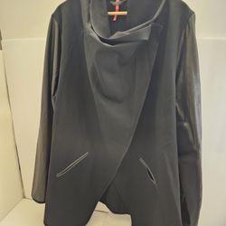 SPANX Women’s Drape Front Jacket Black Stretch Faux Leather Convertible Size 3x NWT