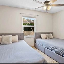 One Twin bed - Gray, Upholstered