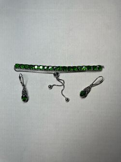 JTV Green Diopside Gems On 925 silver 3 pc set