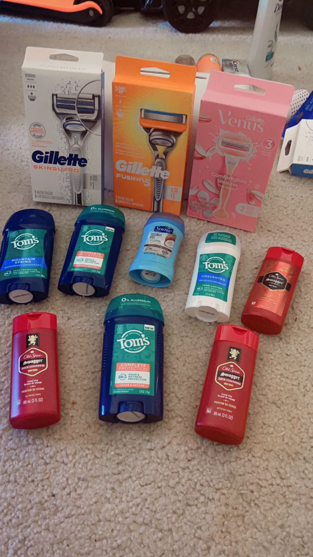 Take All for $20   3 boxes Gillette razor 3 Tom’s deodorant (1 74g & 2 79g) 3 old spice (89ml ea.) 1 suave deodorant 34g