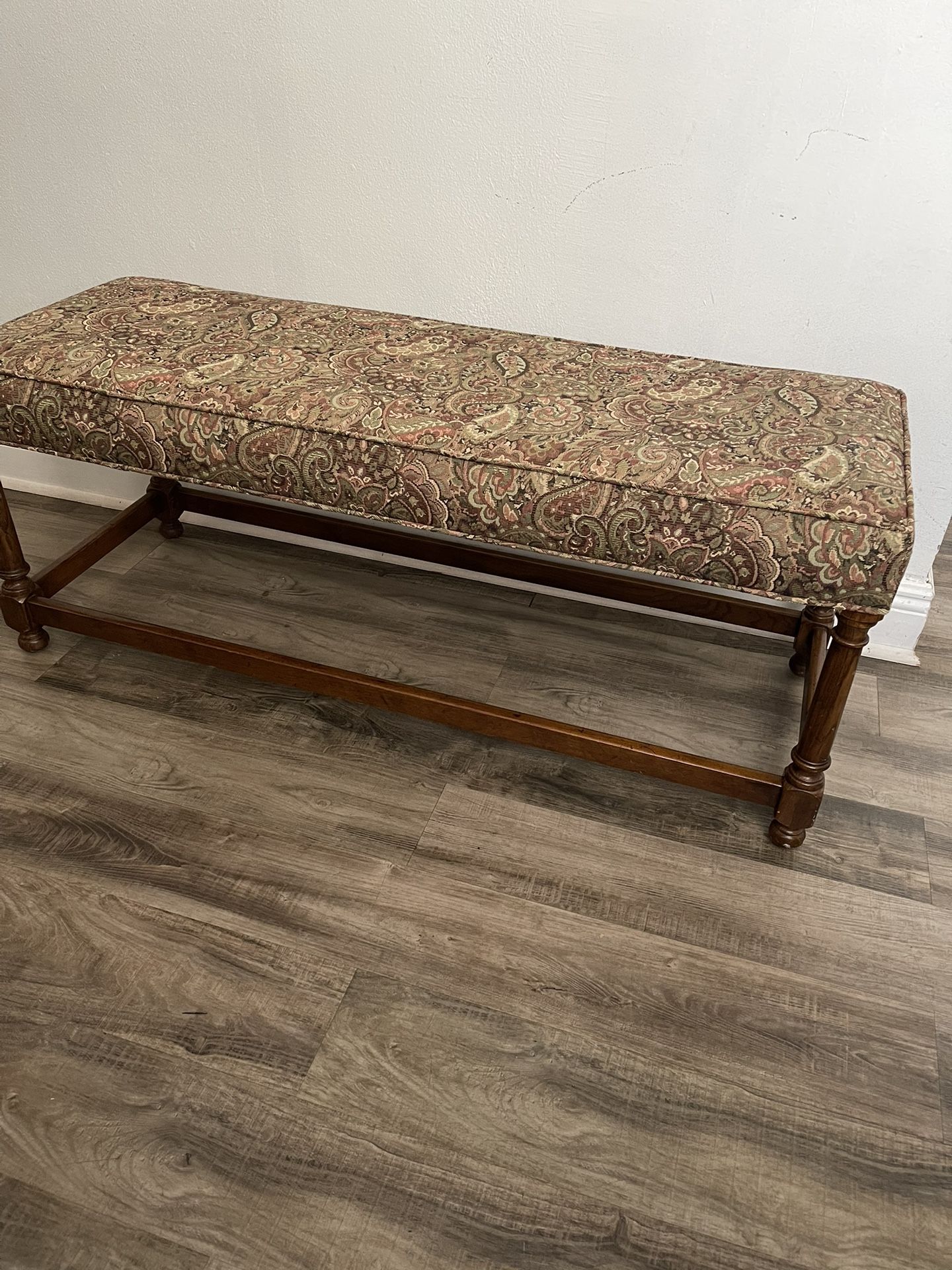 Antique Wooden Upholstered Bench 45”1/2W X 17”D X 18”H In Good Condition $20 Firm On Price