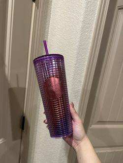 Purple Grid Starbucks Tumbler