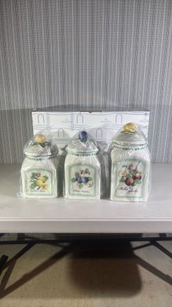 Villeroy & Boch vintage garden porcelain kitchen canisters, $150