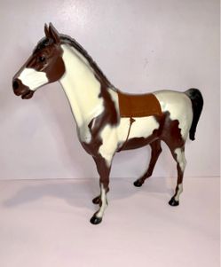 Vintage Marx Johnny West Pinto Paint Horse Brown White Western Toy with Saddle