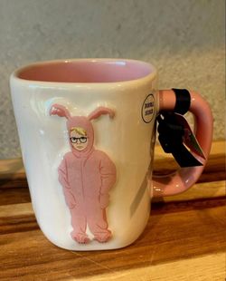 NWT Rae Dunn x Christmas Story "A Christmas Story" Mug | Pink Bunny Ralphie VHTF