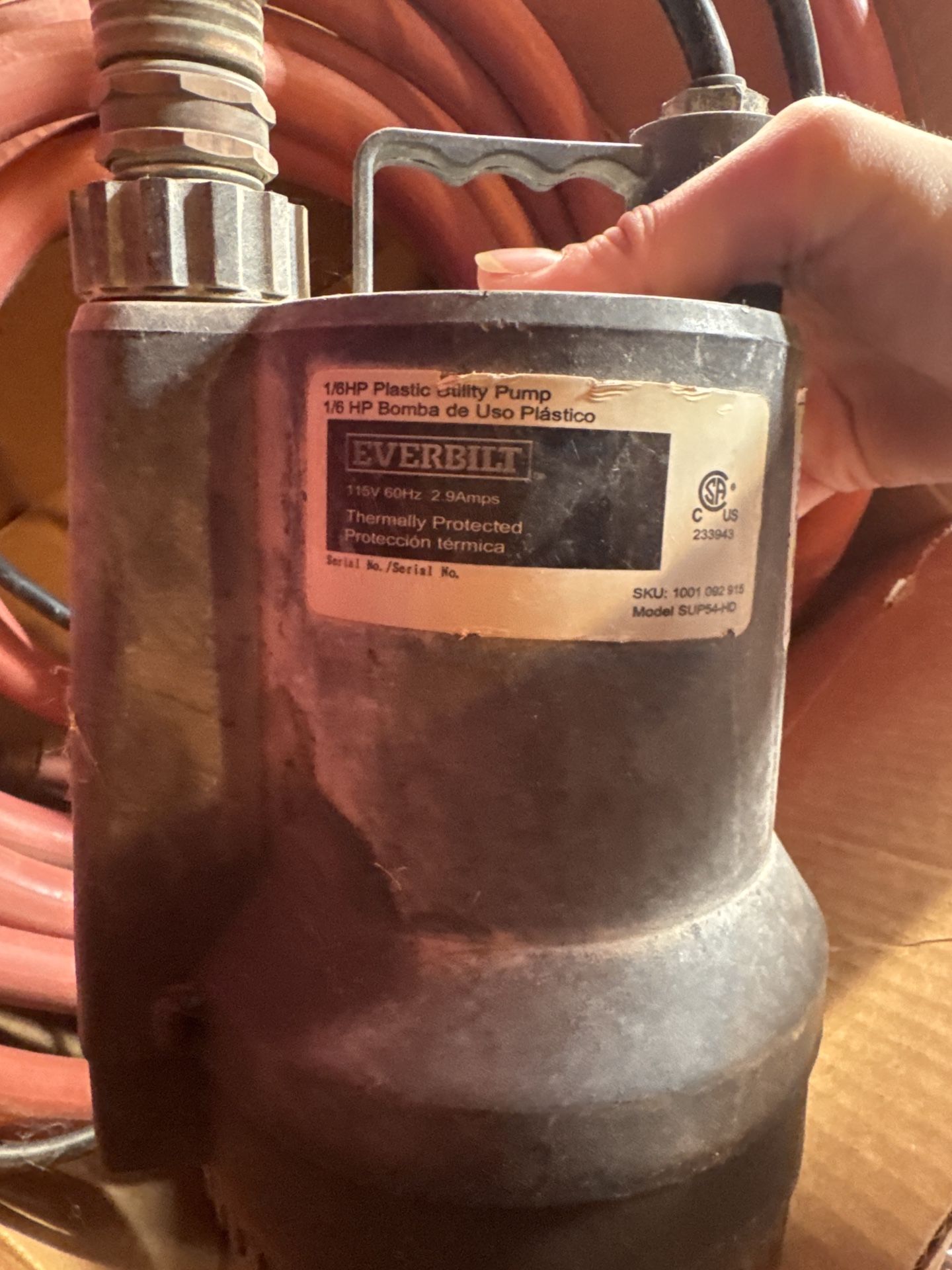 Everbilt 1/6 HP Utility Pump — Great Condition