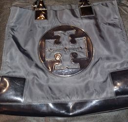 Tory Burch Black Ella Nylon & Patent Leather Jumbo Tote