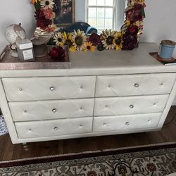 White Leather Dresser drawers 