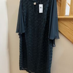 Women’s Formal Dress Plus Size 16W Dark Green Connected Apparel Sequin Cape NWT