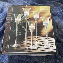 Home Essentials and Beyond Lisboa Set of 5 Hurricanes Glass For Candles