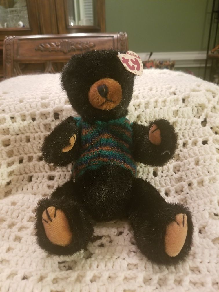 Ty Collectible Beanie Babies Boris Black Bear 1993 w/Sweater Style 6041