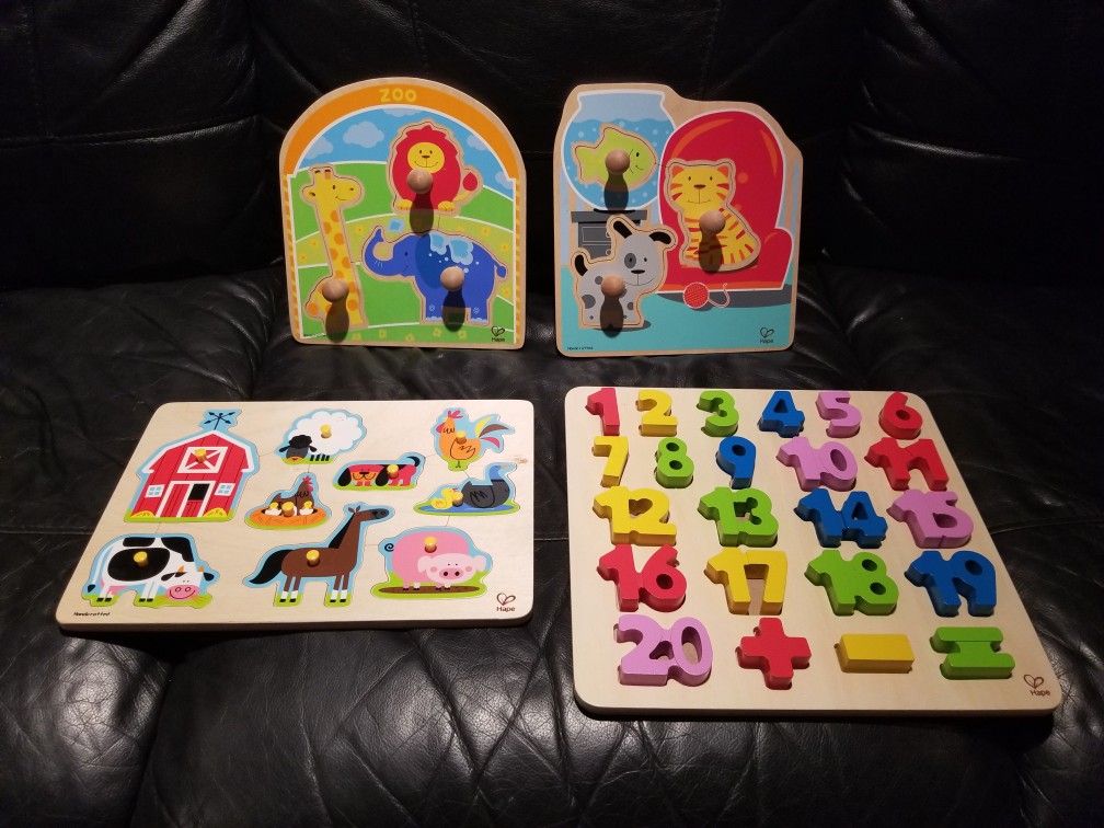 Hape and Melissa & Dough wooden puzzles