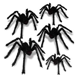 Halloween Spider Decorations Outdoor - 5 PCS Giant Realistic Hairy Scary Spider Set, Creepy Indoor Yard Home Decor (5 Different Sizes)