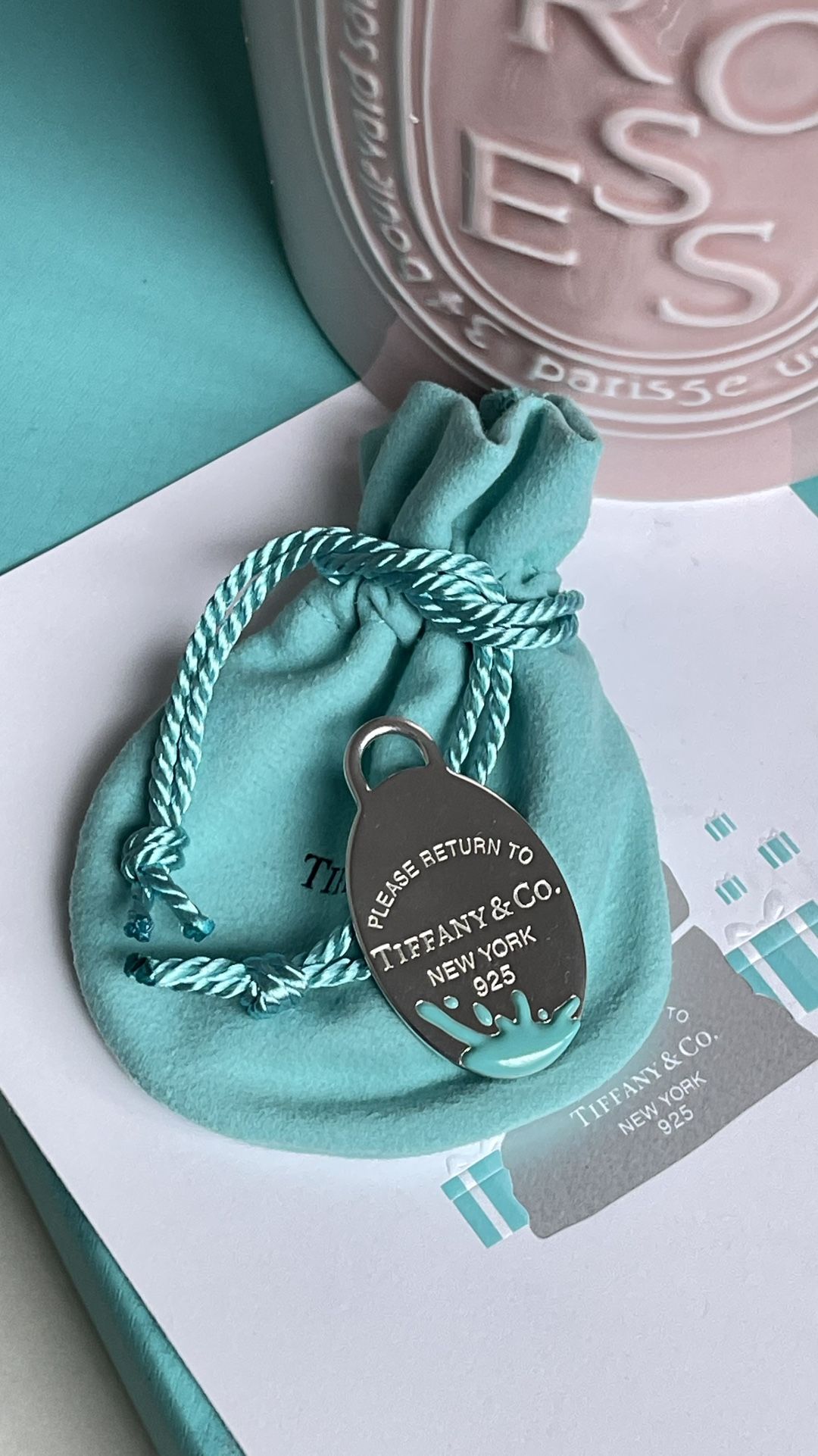 Tiffany & Co. Return To Tiffany Silver Blue Splash Large Oval Charm NEW $375