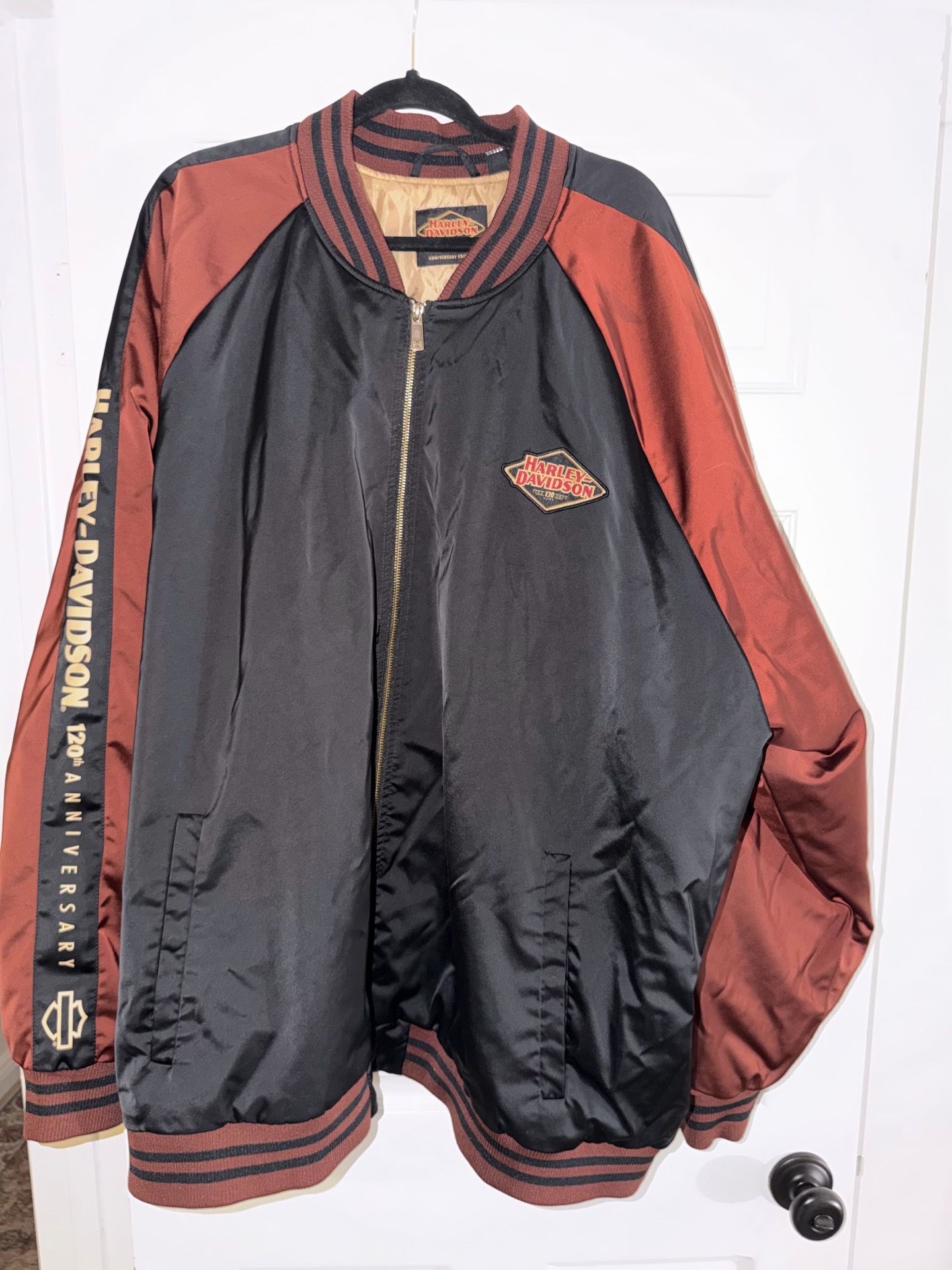 Harley-Davidson Black & Rust Satin Varsity Bomber Jacket