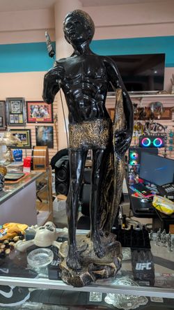 Vintage African Warrior Spear Statue Black Gold Tribal Decor Collectible Figure