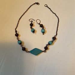 Turquoise, Copper Earnings and Necklace Set