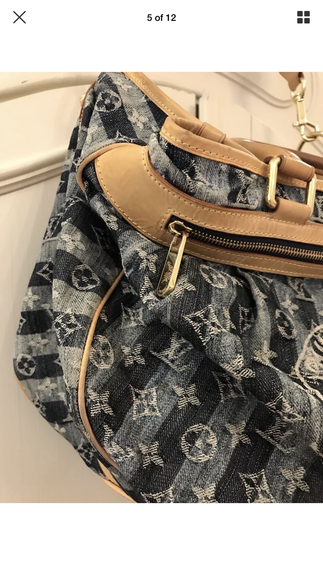 LOUIS VUITTON Monogram Porte Epaule Cruise Raye Cabas MM Denim Shoulder  Hand Bag