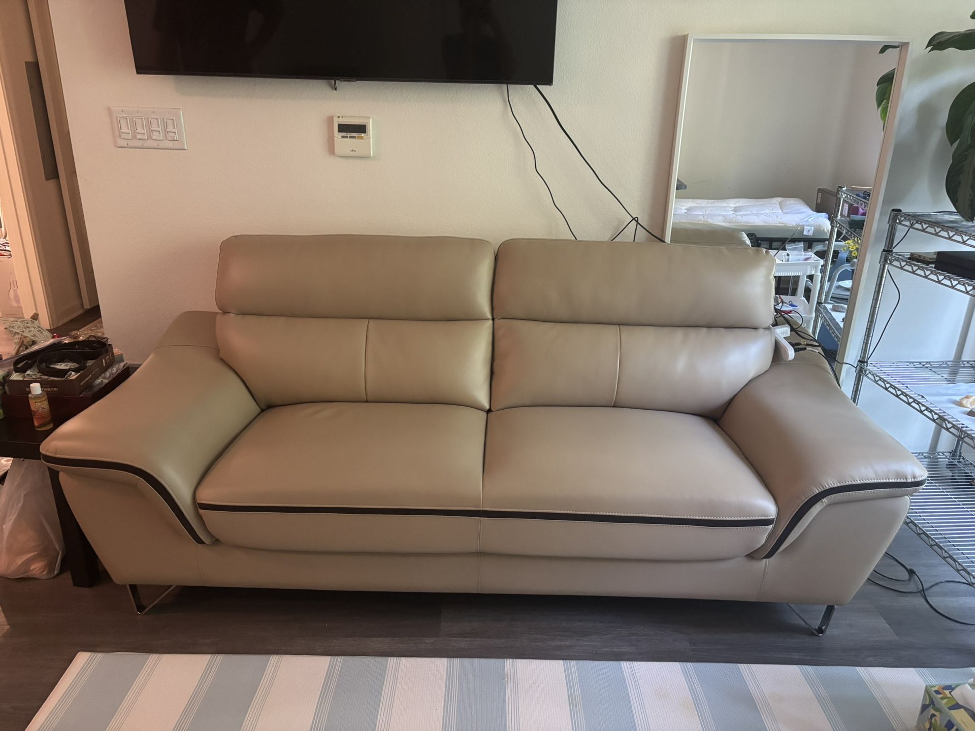 Beige Leather Couch