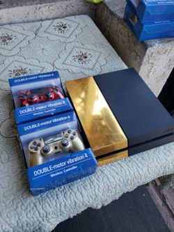 Gold & Black Sony Playstation 4 PS4 500GB no Games. But 2 Sealed controllers that still goes $65 each sealed. $160! Games are extra $$$ trade are welc