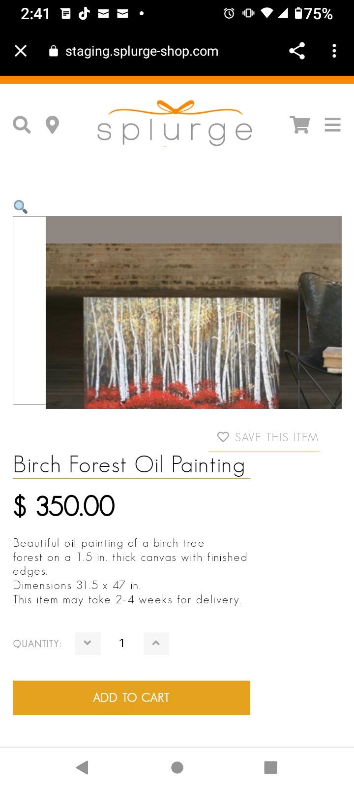 Huge 36"X60" Red Birch Forest Painting