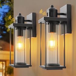 2 Pack Black Motion Sensor Outdoor Light Fixtures Wall Mount, Dusk to Dawn Front Porch Lights