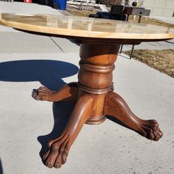 marble table
wood base
claw feet style
top: 40"x25"
height: 25",

P.S: top material- marble/resin , seperable from the base