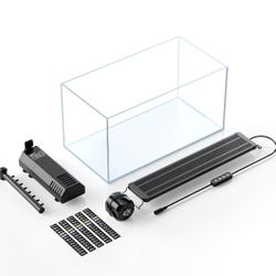 5 Gallon Fish Tank Ultra Clear Rimless Glass Aquarium Kit with Extendable LED Light Internal Filter Magnetic Brush & Thermometer Stickers Rectangular 