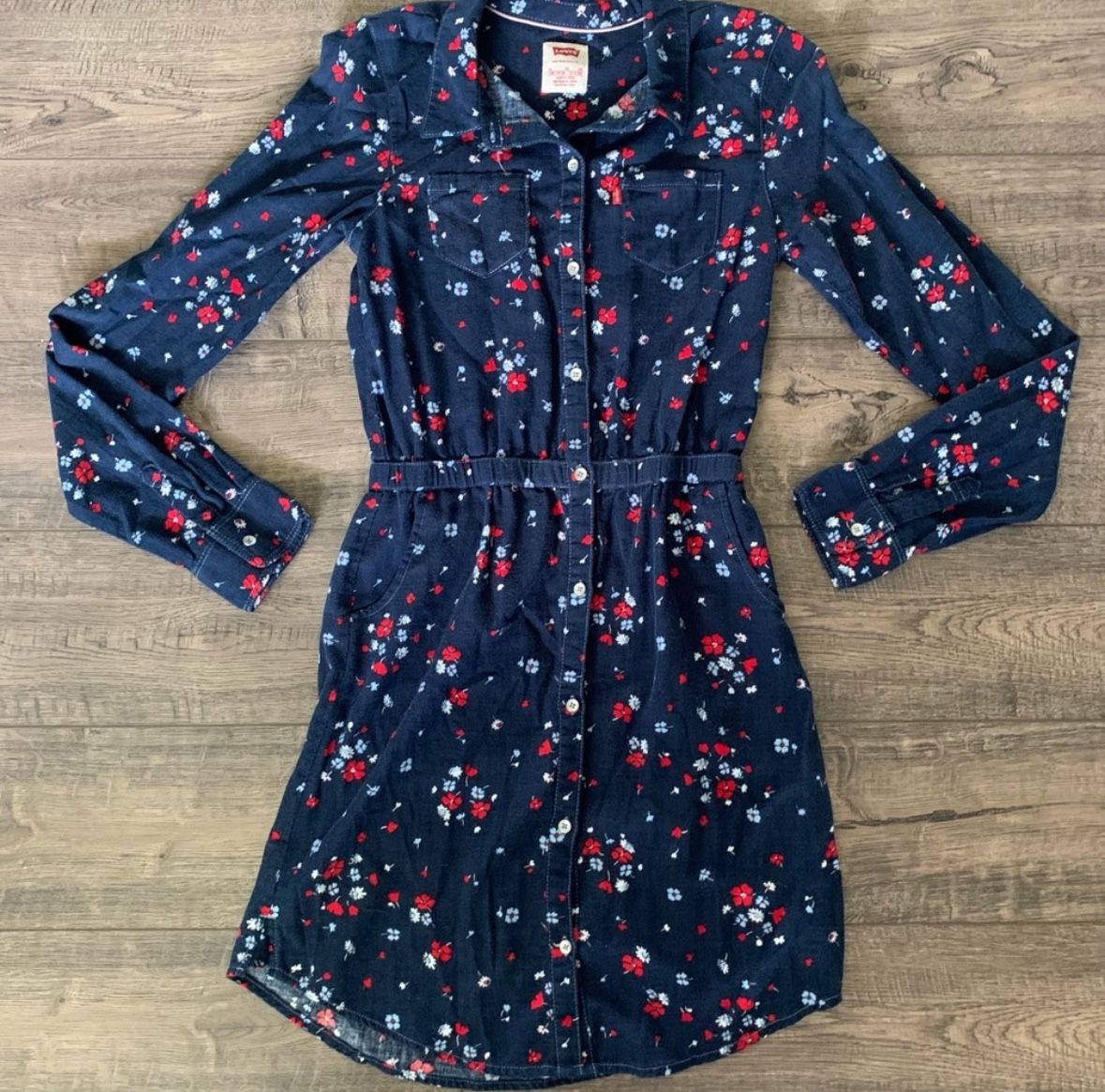 Levi’s Girl’s Navy, Red & White Floral Long Sleeve Dress