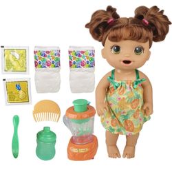 Baby Alive Magical Mixer Baby Doll Tropical Treat with Blender Accessories, Drinks, Wets, Eats, Brown Hair Toy for Kids Ages 3 and Up