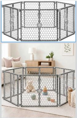 Regalo Safety 192" Super Wide Baby Gate & Play Yard, 2-in-1 Adjustable Playpen for Babies, Toddlers & Pets, Includes Wall Mount Kit, Plastic, Gray