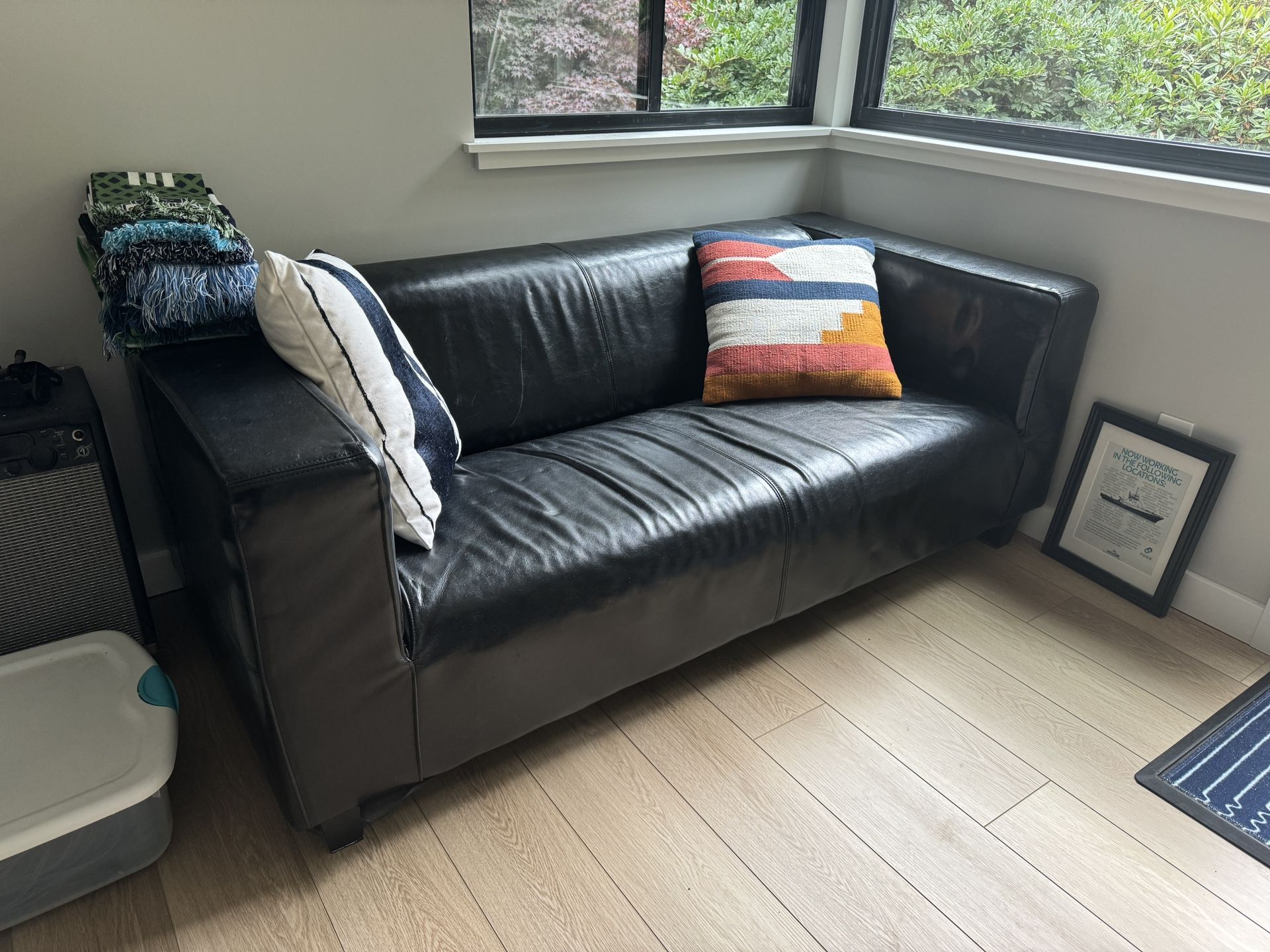 Black Leather material Couch / Love Seat