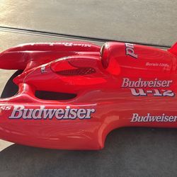 VINTAGE 1996 BUDWEISER BUD LARGE INFLATABLE BLOW-UP HYDROPLANE NOVELTY BAR DECOR