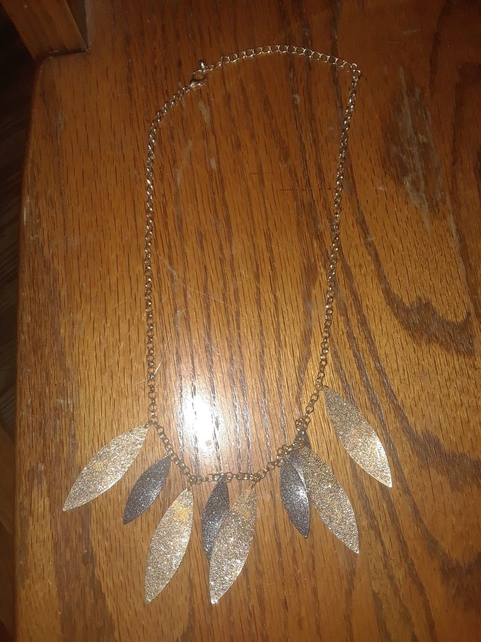 Sparkly Gold & Dark Grey Feather Charm Necklace