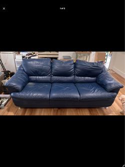 Blue leather comfy sofa