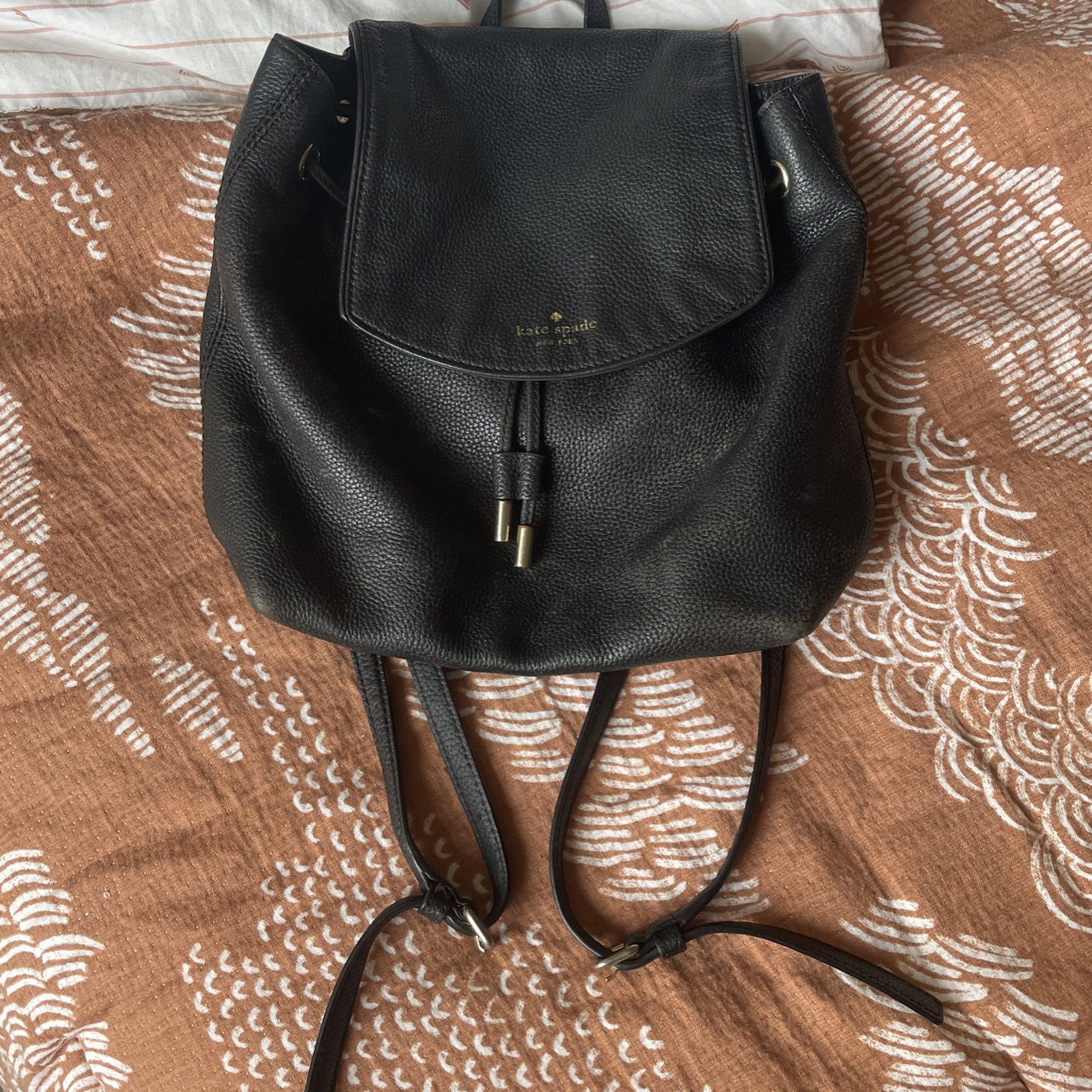 Black Kate Soade Leather Drawstring Backpack 