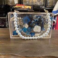 Acrylic Clutch / Purse With Dried Flowers In natural And Dyed 