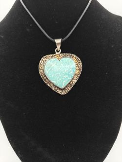 Handmade Heart Pendant Necklace with Turquoise Stone