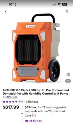 Commercial Dehumidifier For Up To 7500 Sq Ft With Controller And Pump