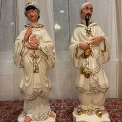 Rare Vintage Ceramic Chinese Man and Woman Figurine Set