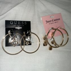 Juicy couture & Guess Gold Hoop Earrings with Heart and Wing Charms