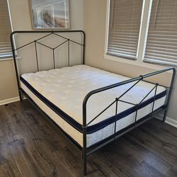 Green queen metal bed frame with mattress