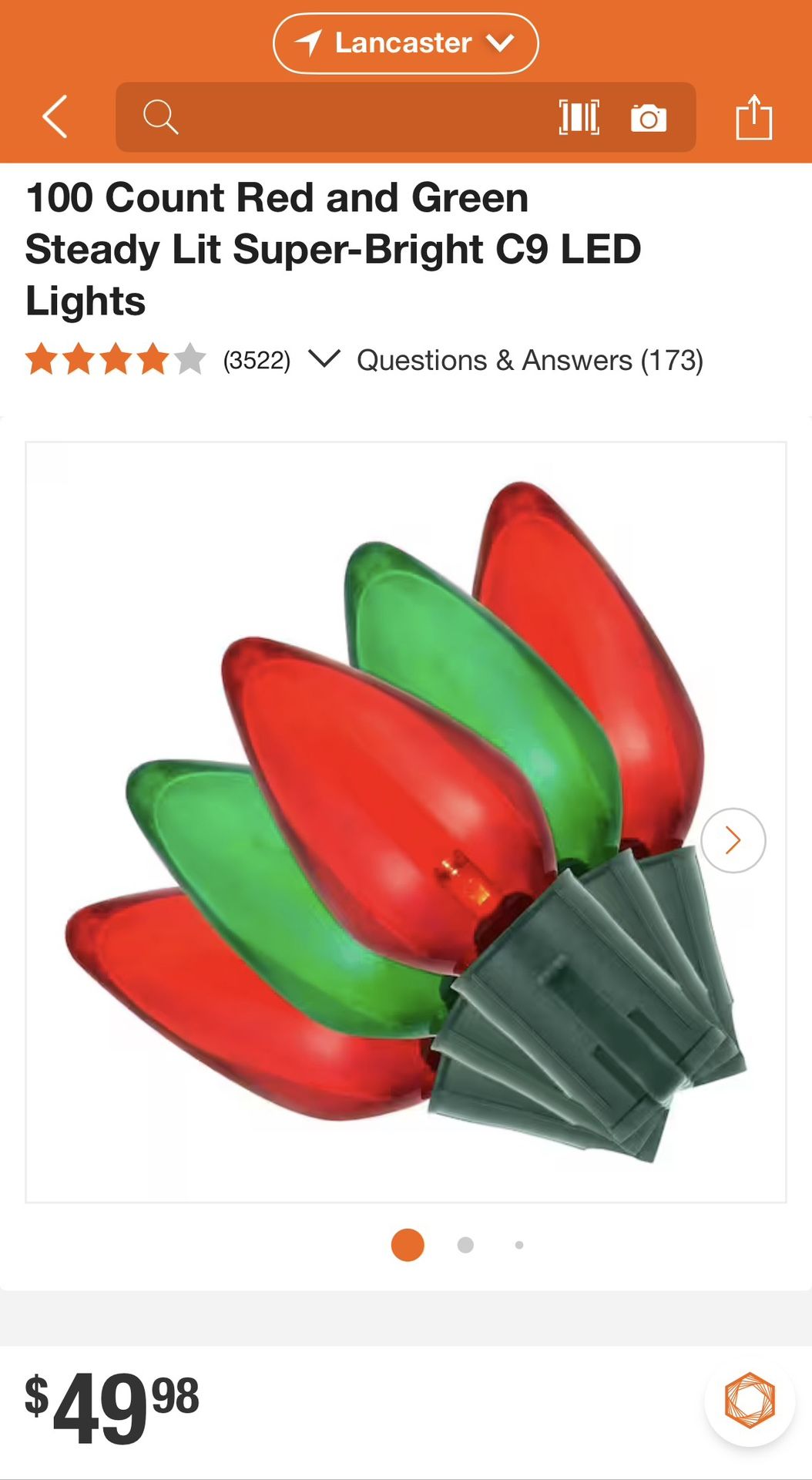 Home Accents Holiday 100 Count Red and Green Steady Lit Super-Bright C9 LED Lights