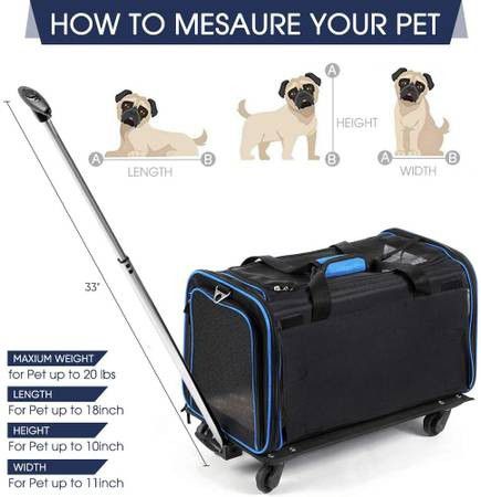 Removable Wheeled Travel Carrier for Pets up to 20 lbs