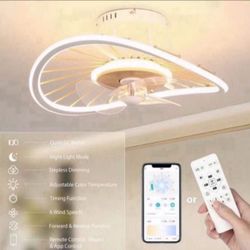 19.6 in. Smart Indoor White Irregular Modern Low Profile Semi Flush Mount Ceiling Fan LED Light with Remote Control App